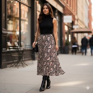 Whistles Sz 6 Snake Print Flowy Brown Midi Skirt